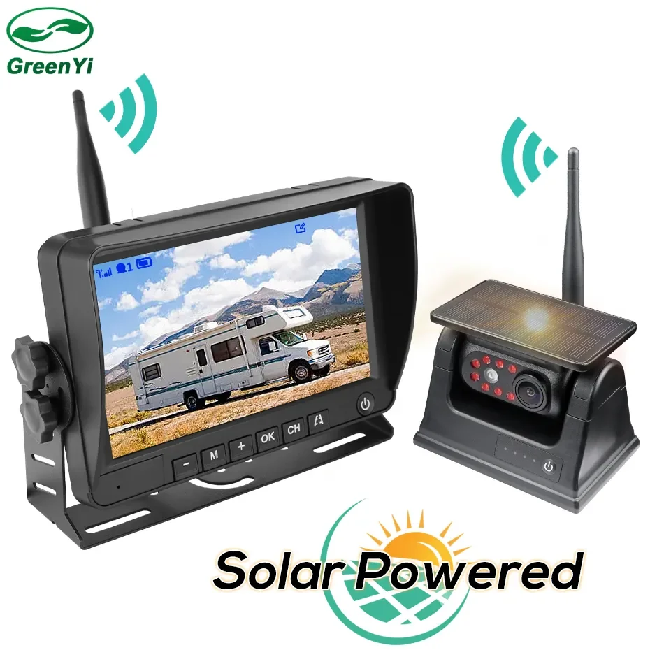 Solar Energy Wireless Reverse Backup Camera with AHD 7 inch Rear View DVR - £214.10 GBP+