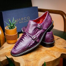 Genuine Ostrich Leg Double Monk Strap Shoes Napoli Purple image 9