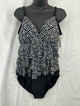 Jaclyn Smith Ruffled Fauxkini Full Body Swimsuit Size 16 Multicolor Abst... - $42.74