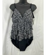 Jaclyn Smith Ruffled Fauxkini Full Body Swimsuit Size 16 Multicolor Abst... - $58.20 CAD