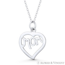 Open-Design Heart &amp; &quot;Mom&quot; Script Love Charm .925 Sterling Silver 25x19mm Pendant - £17.25 GBP+