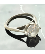 CLASSIC DAINTY 925 STERLING SILVER 8 mm.  WHITE TOPAZ SOLITAIRE RING SIZE 7 - $31.68