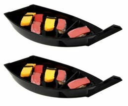 Ebros Japanese Black Plastic Lacquer Sushi Fishing Boat Serving Plate Set of Two - £24.12 GBP