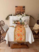 Elegant Italian Autumn Table Runner with Pumpkin Print and Tassels - $2,256.96 MXN