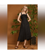 Luxely Huxely 100% Linen Midi Lined Dress, Black Meteorite, Size 14, NWT - $176.43 CAD