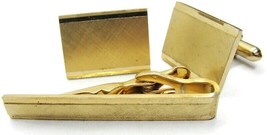 Vtg Swank Brushed Finish Cufflinks Tie Bar Set Gold Tone Tux Shirt Dress Suit - £23.00 GBP