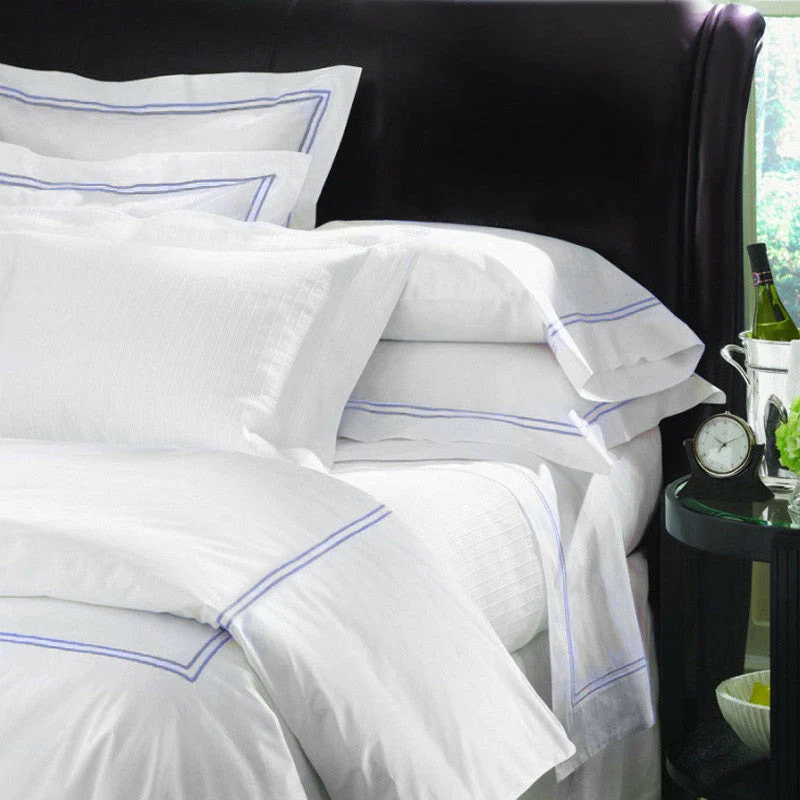 Sferra Grande Hotel Cornflower Blue King Duvet Set 3PC Stripes Percale I... - $299.00