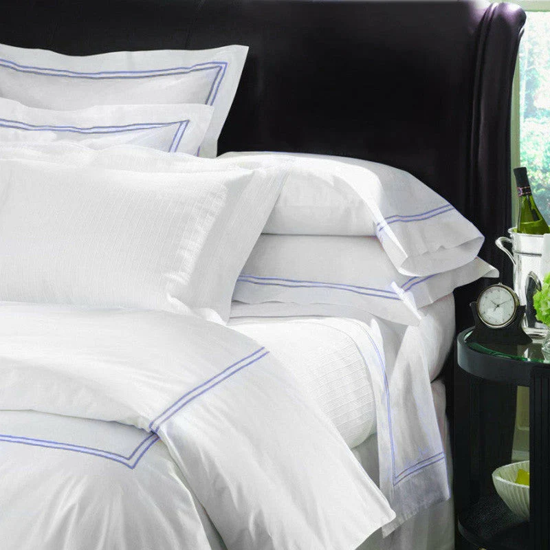 Sferra Grande Hotel Cornflower Blue King Duvet Set 3PC Stripes Percale Italy NEW - $299.00