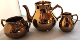 Antique Gibson and Sons Ltd. Copper Lustre Teapot Creamer and Sugar Bowl - £67.11 GBP