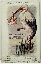 1905 May All Your Troubles Be Little Ones Stork Babies Dubuque Iowa Post... - £10.18 GBP