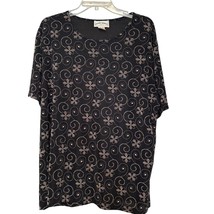 Vintage Frazier Lawrence Womens Black 2XL Floral Round Neck Short Sleeve Tunic - £14.20 GBP