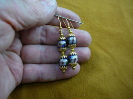 (ee612-33) 10 Mm Dark Blue Pink Flower Cloisonne 2 Bead Dangle Earrings Jewelry - £14.14 GBP