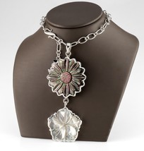 Barry Brinker Sterling Silver Mother of Pearl Double Flower Pendant 17&quot; - $712.81