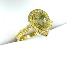 1.51 TCW GIA Fancy Yellow Pear Shaped Diamond Engagement Halo Ring 18K Gold - £5,555.92 GBP