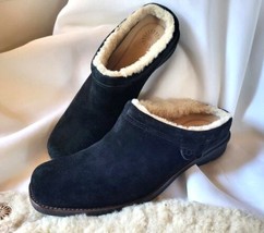 UGG Shoreham Black Suede Clog Mule Slip-On Shearling Shoes Size 7-7.5 - £19.87 GBP