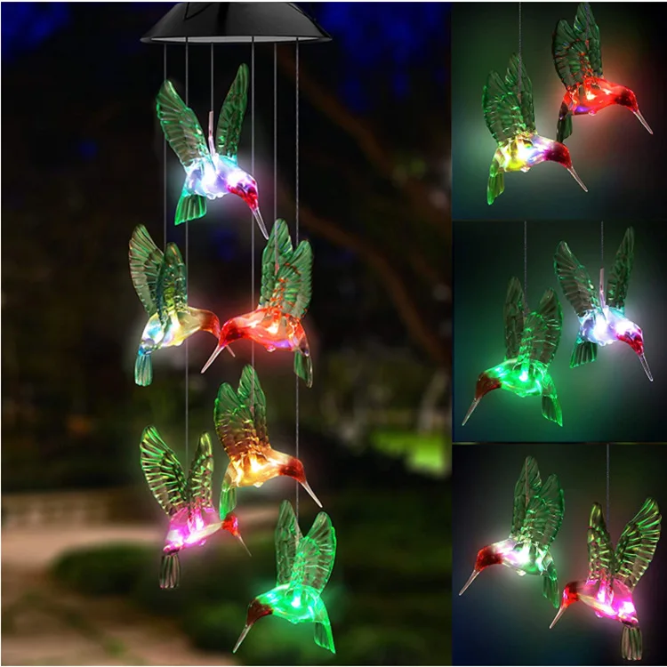 Solar Wind Chime Crystal Ball Color Changing Hummingbird Wind Chime Lamp Waterpr - £146.98 GBP