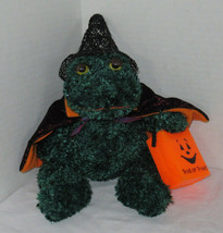 Russ Berrie Halloween glitter green Frog COUNT 10&quot; with cape hat trick o... - £20.89 GBP