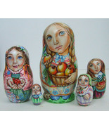 5pc Handpainted Only one Russian Nesting Doll &quot;Girls, Apples_Berries&quot;, C... - $490.05