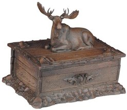 Box Resting Moose Hinged Lid Intricately Carved Hand-Cast Resin OK Casting - £257.65 GBP