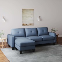 Blue L-Shaped Sofa | Small Space Couch | Polyester Fabric - £280.82 GBP