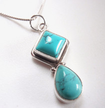 Simulated Turquoise Square and Teardrop 925 Sterling Silver Pendant - £6.46 GBP