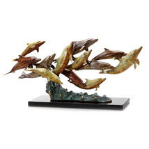 Hand Painted Dozen Swimming Dolphins Statue - $1,295.91