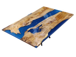 Custom Made Blue Epoxy Table Top Centerpiece Handmade Accent Furniture Decorates - £405.17 GBP+