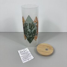 Frosted Glass Tumbler With Bamboo Lid Southwest Desert Cactus Saguaro Barrel 8&quot; - £22.94 GBP