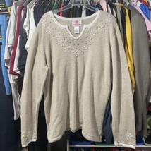 Quaker Factory Womens Beige Long Sleeve Sweatshirt Pre Owned Vintage 1990s - £53.81 GBP