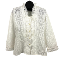 VTG Tumbleweeds Lace Button Up Blouse SMALL 70s Women&#39;s White Lace Ruffle  - $21.59