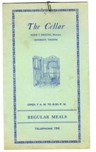The Cellar Menu University of Virginia 1941 Charlottesville Faculty Apartments - £77.82 GBP