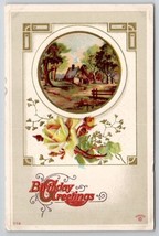 Birthday Greetings Gilt Cottage To Davidson Family Long Pine NE Postcard A34 - £3.89 GBP