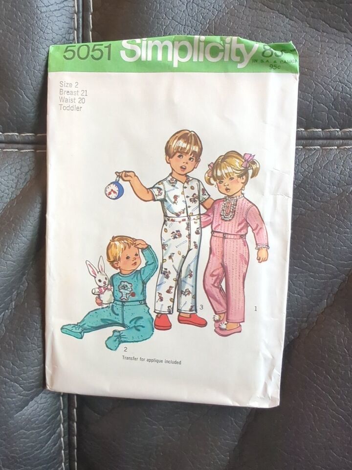 Vintage Sewing Pattern Toddler Size 2 Waist 20 Pajamas 1972 Simplicity 5051 - $8.54