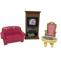 VTG Fisher Price Loving Family Living Room Lot TV VCR Couch Chair Checkers - $69.29