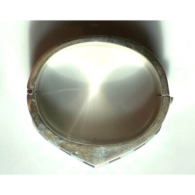 HEAVY TAXCO 950 STERLING SILVER GREEN JADE & ONYX BANGLE BRACELET SKY Item image 4