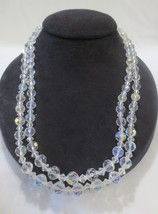 Vtg Aurora Borealis AB 2 Strand Czech Crystal Glass Faceted Bead  Necklace - £63.27 GBP