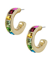 Multi Color Crystal Stud Loop Earrings Gold - £11.10 GBP