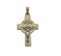 14K Gold Celtic Crucifix Pendant Cross Necklace - £300.41 GBP