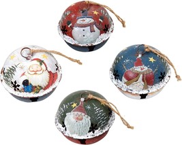 Christmas Jingle Bell Hanging Ornament Set of 4, 3X2.5 Inch Rustic ChristmasTree - £15.33 GBP