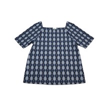 Loft Shirt Womens Small Blue Lightweight Casual Half Sleeve Square Neck Damask - $19.68