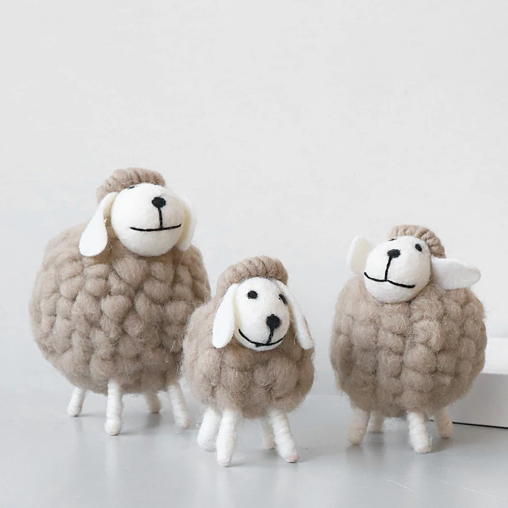 Le ornament felt sheep figurines miniatures wool felt lamb cute toys desktop decor home thumb200