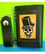 SCULLS TOP HAT Genuine Leather Embossed CHAIN TRI-FOLD  Wallet - Made in... - $27.01 CAD