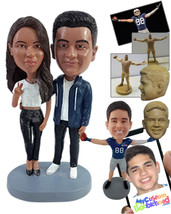 Personalized Bobblehead Stylish couple making a peace sign wearng nice clothing  - £123.16 GBP