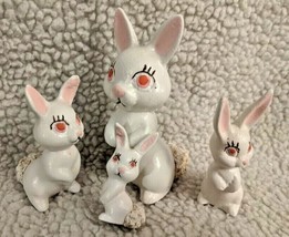 VTG Set of 4 Ceramic Bunny Rabbit Figurines Handmade Bushy Tails Easter - £11.69 GBP