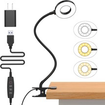 Flexible Gooseneck Clamp-On Desk Lamp, w/ 3 Color, 10 Brightness Modes -... - $14.35