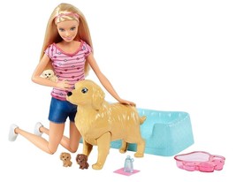 Barbie Newborn Pups Doll &amp; Pets Playset FDD43 - £23.52 GBP
