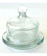 Individual Butter Dish Clear Glass Covered Round Crate &amp; Barrel 3.5&quot; - £9.90 GBP