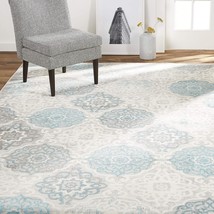 Grey/Blue 7&#39;9&quot; X 10&#39;2&quot; Boho Andorra Transitional Damask Area Rug From Home - £102.30 GBP