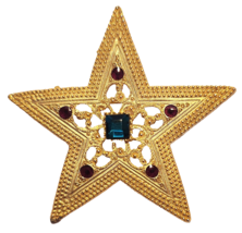 1928 Brand STAR Brooch Pin Green Burgundy Rhinestones Gold Tone Setting ... - £15.69 GBP