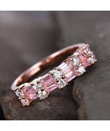 2.40Ct Baguette Simulated Pink Sapphire Engagement Band Ring 14k Rose Go... - £112.87 GBP